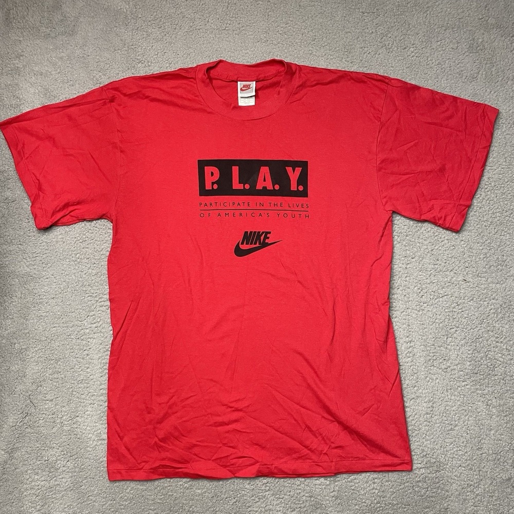 Nike T-Shirt Mens 2XL Red Vintage 1996 P.L.A.Y. Single Stitch March For Schools
